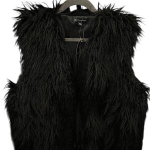INC Black Faux Fur Vest Sz M/L BNWT